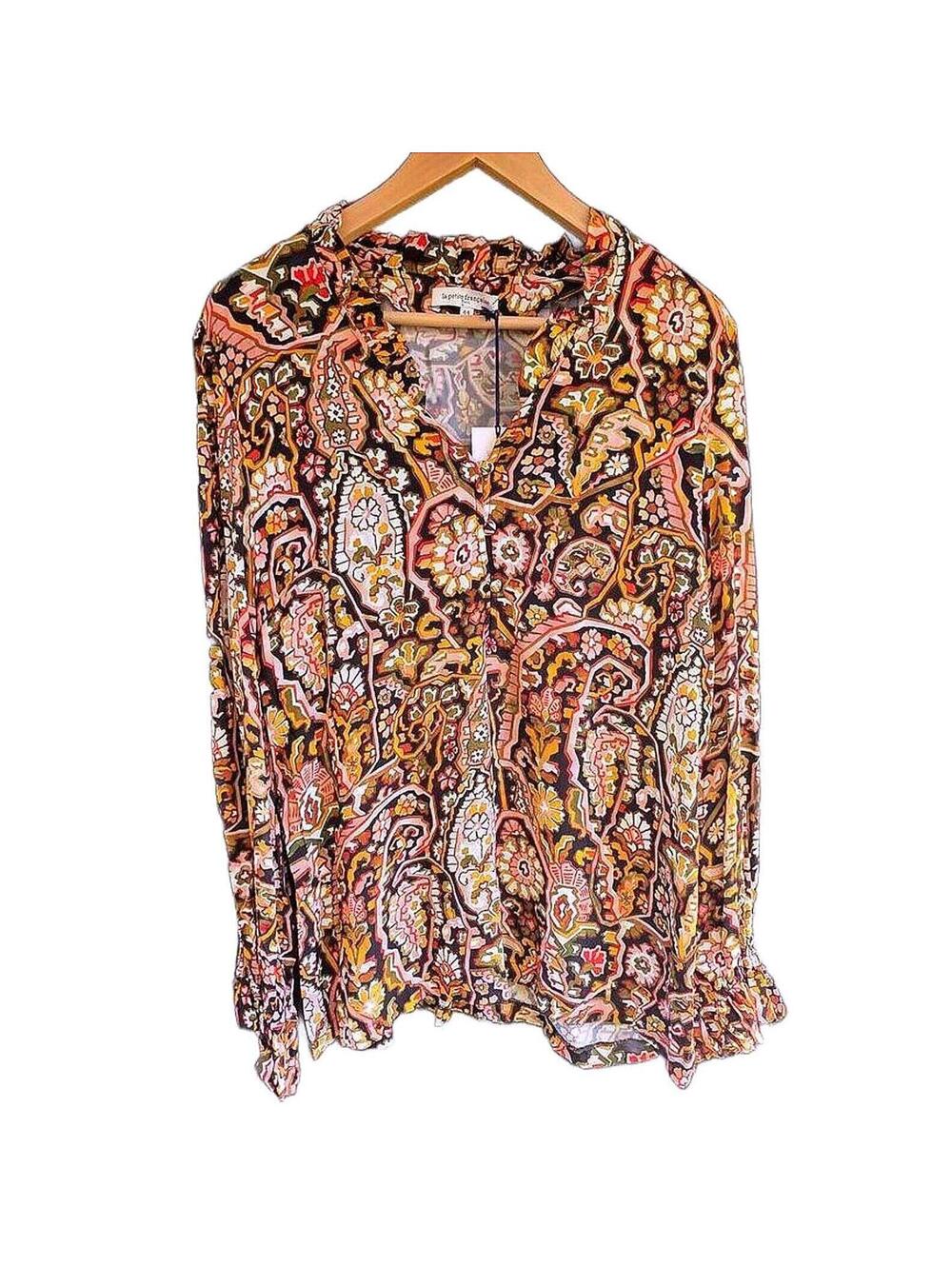 Le Petit Francais Borealem Mosaique Blouse Boho Ruffle Top  Size 44 NWT